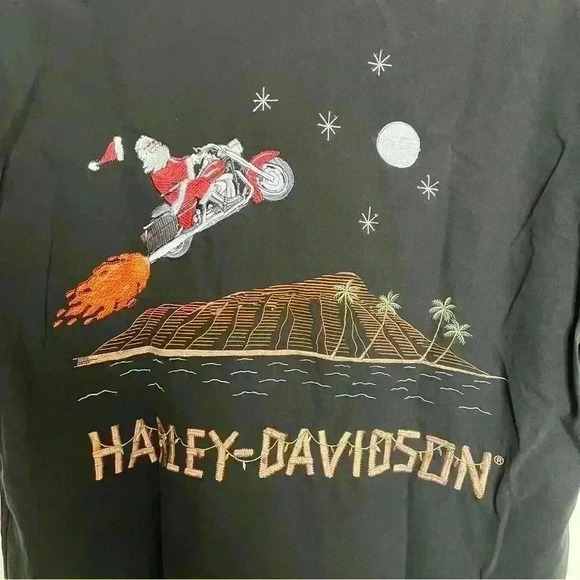 Harley Davidson Hawaii Christmas Santa Biker Button Shirt-Small - Picture 3 of 5